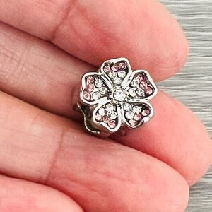 Paved crystal Silver plated flower bracelet charm